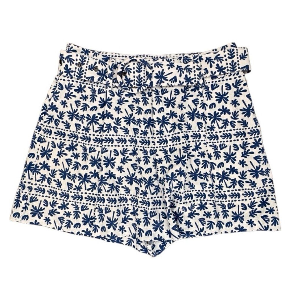 MinkPink Ithica Belted Shorts Blue White 100% Cotton SZ M NEW